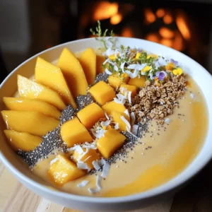 To create a tasty mango coconut smoothie bowl, you need a few key ingredients. The star of this dish is the ripe mango. It gives a sweet and tropical flavor. You should also use a frozen banana. It adds creaminess and makes the bowl thick.