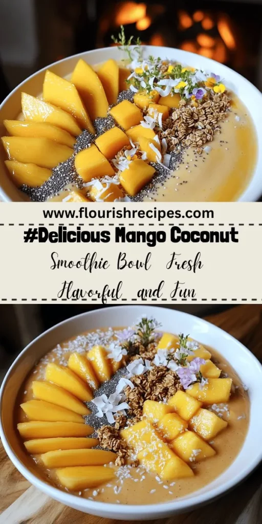 Indulge in the tropical goodness of a Mango Coconut Smoothie Bowl! This fresh and flavorful delight is perfect for breakfast or snacks. With simple ingredients like ripe mango, frozen banana, and creamy coconut milk, you can whip up this healthy treat in no time. Explore creative toppings that add color and texture, making each bowl unique. Click through for the full recipe and start brightening your mornings with this delicious and nutritious dish!