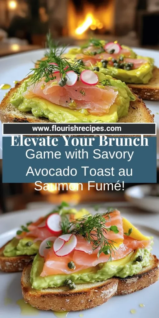 Elevate your brunch with Savory Avocado Toast au Saumon Fumé! This gourmet dish combines creamy avocado with rich smoked salmon for a delicious and nutritious treat. Discover easy preparation steps, key ingredient tips, and tasty variations to customize your toast. Perfect for impressing guests or a satisfying meal at home. Click through to explore the full recipe and make your brunch unforgettable!
