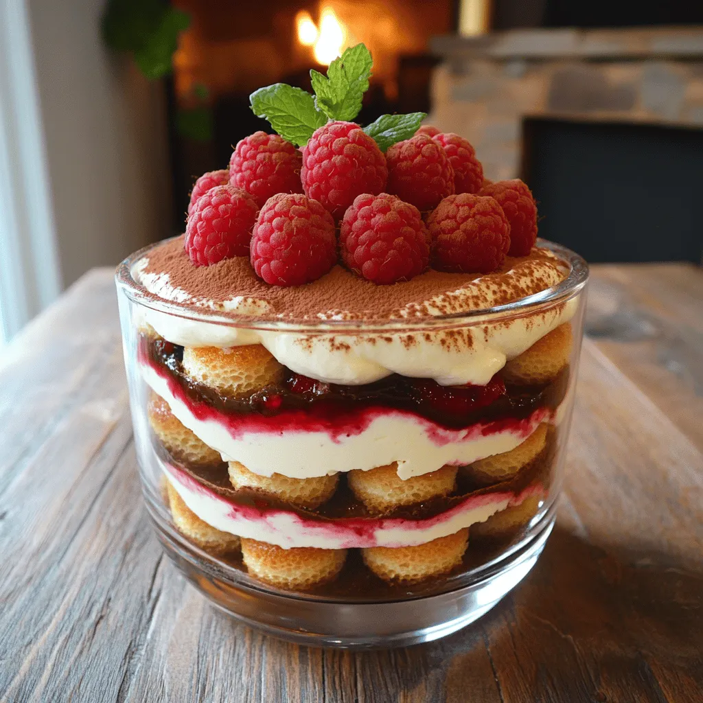 To make tiramisu framboise, you need a few key ingredients. The first is fresh raspberries, which bring a bright flavor. You also need heavy cream and mascarpone cheese for a creamy texture. Powdered sugar sweetens the mix, while vanilla extract adds depth.
