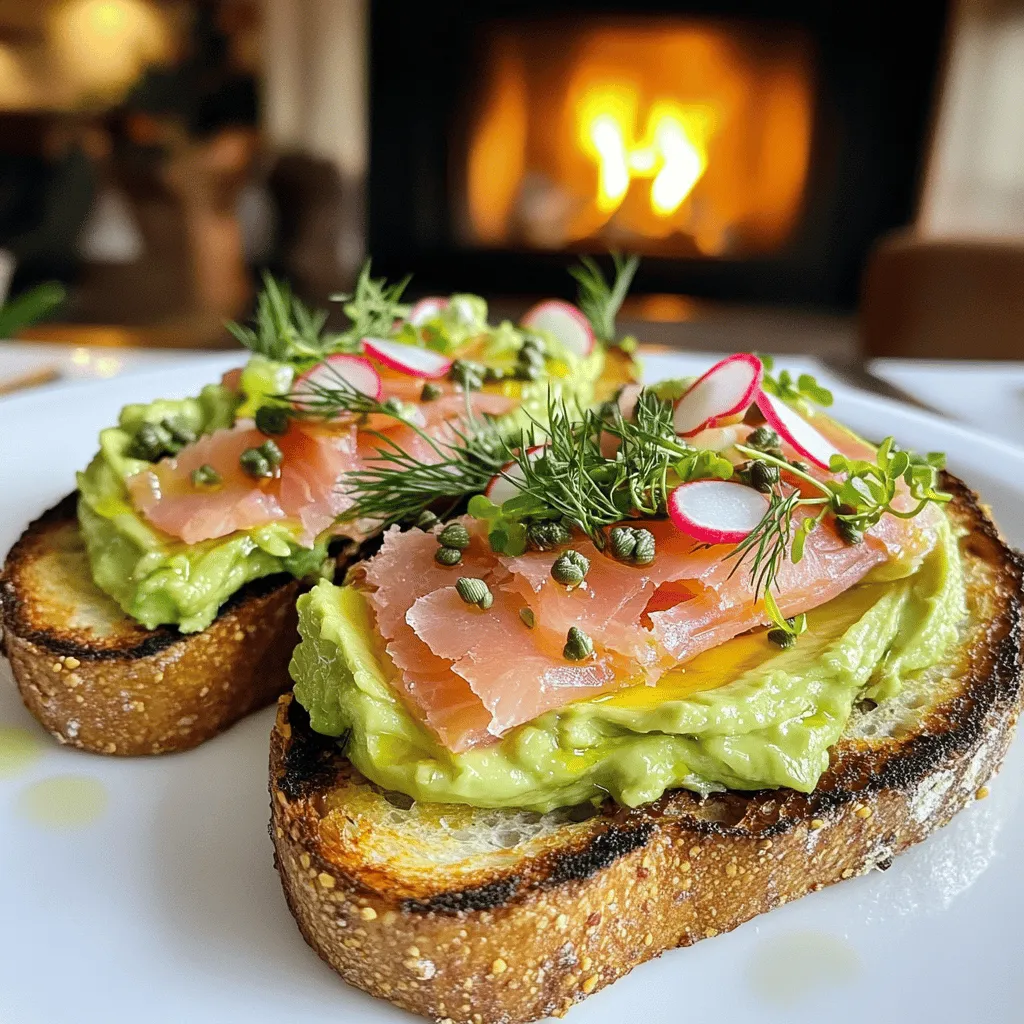 Avocado Toast au Saumon Fumé features simple yet tasty ingredients. The main star is the ripe avocado. It brings a creamy texture and rich flavor. Next, we have smoked salmon. This ingredient adds a savory touch that pairs well with the avocado.