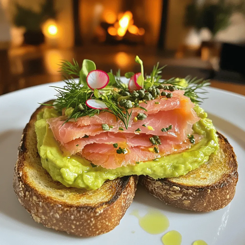 Avocado Toast au Saumon Fumé features simple yet tasty ingredients. The main star is the ripe avocado. It brings a creamy texture and rich flavor. Next, we have smoked salmon. This ingredient adds a savory touch that pairs well with the avocado.