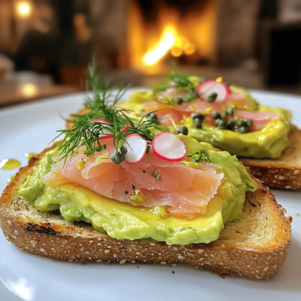 Avocado Toast au Saumon Fumé features simple yet tasty ingredients. The main star is the ripe avocado. It brings a creamy texture and rich flavor. Next, we have smoked salmon. This ingredient adds a savory touch that pairs well with the avocado.